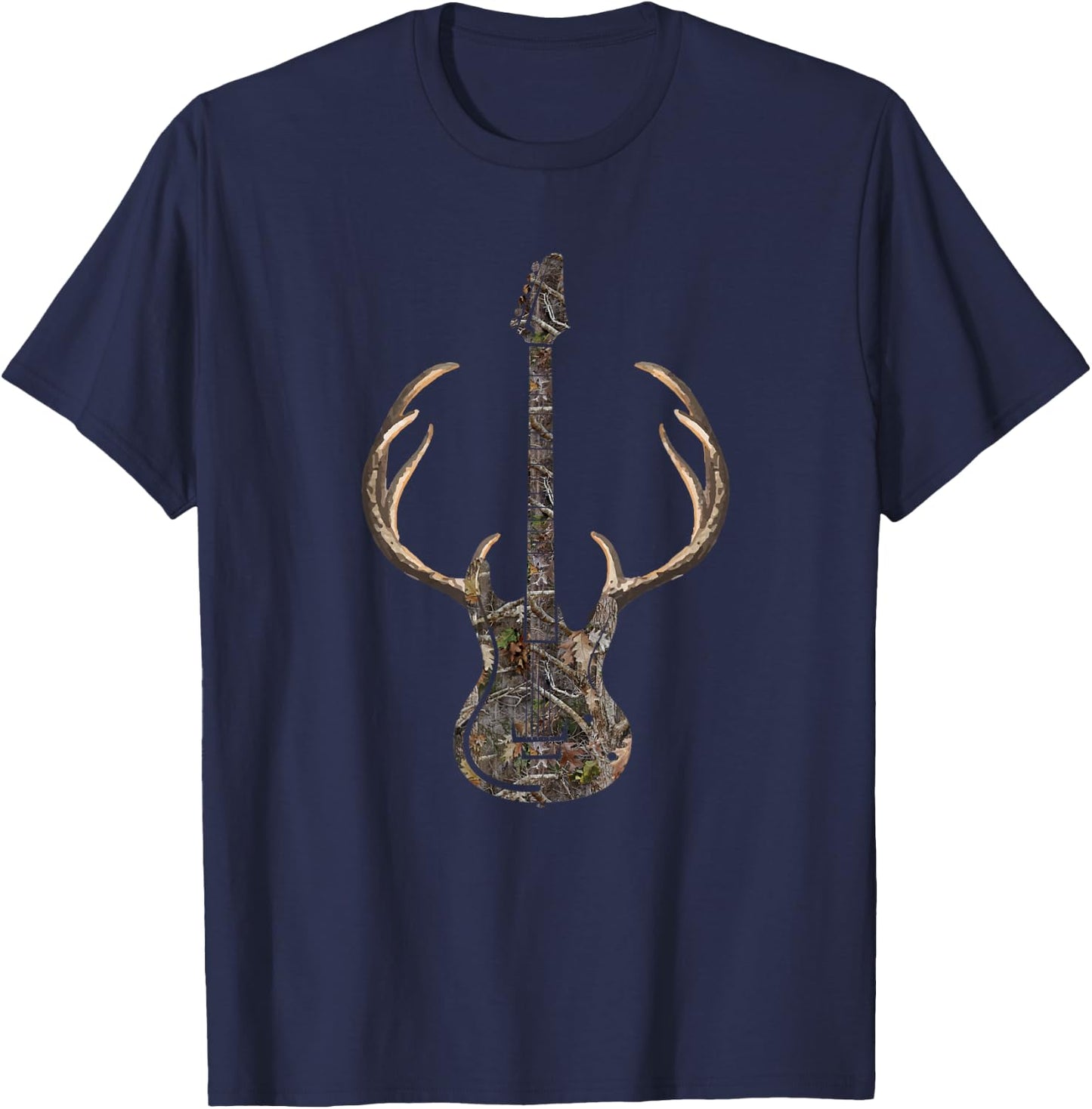 Camouflage Deer Guitar Hunting T-Shirt - T-Shirt | Navy