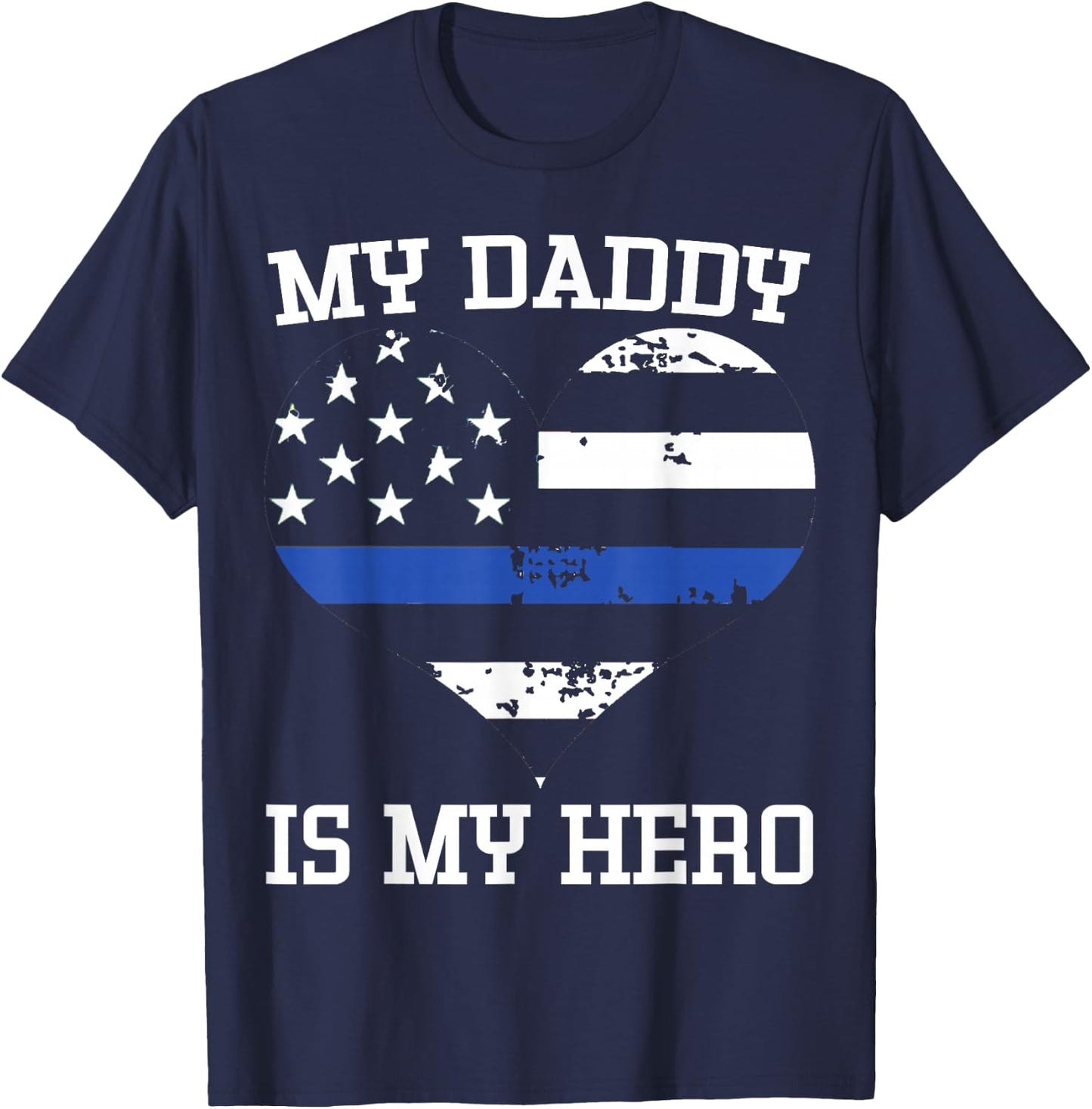 Thin Blue Line Heart Flag Police Officer Support Shirt T-Shirt - T-Shirt | Navy