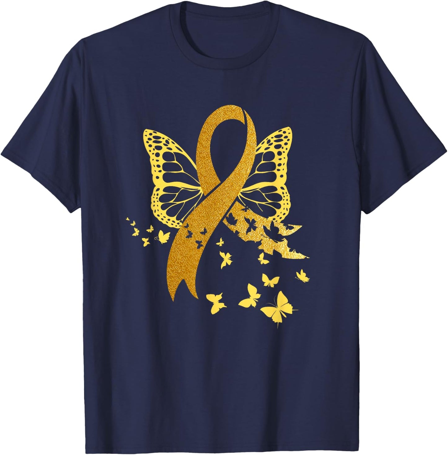 Childhood Cancer Awareness Gold Ribbon Butterfly Fighter T-Shirt - T-Shirt | Navy