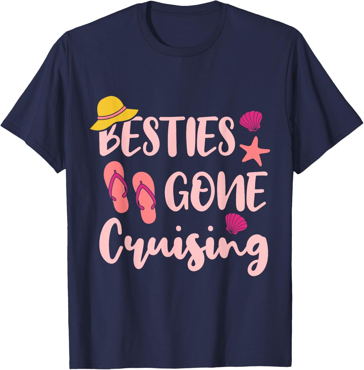 Besties Gone Cruising Ladies Girls Girlfriends Cruise Vacay T-Shirt - T-Shirt | Navy