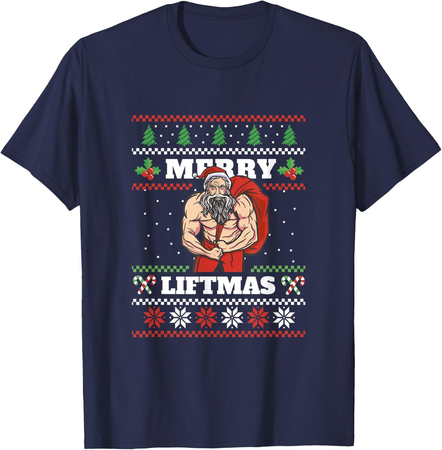 Merry Liftmas Ugly Sweater Christmas Fitness Shirt T-Shirt - T-Shirt | Navy