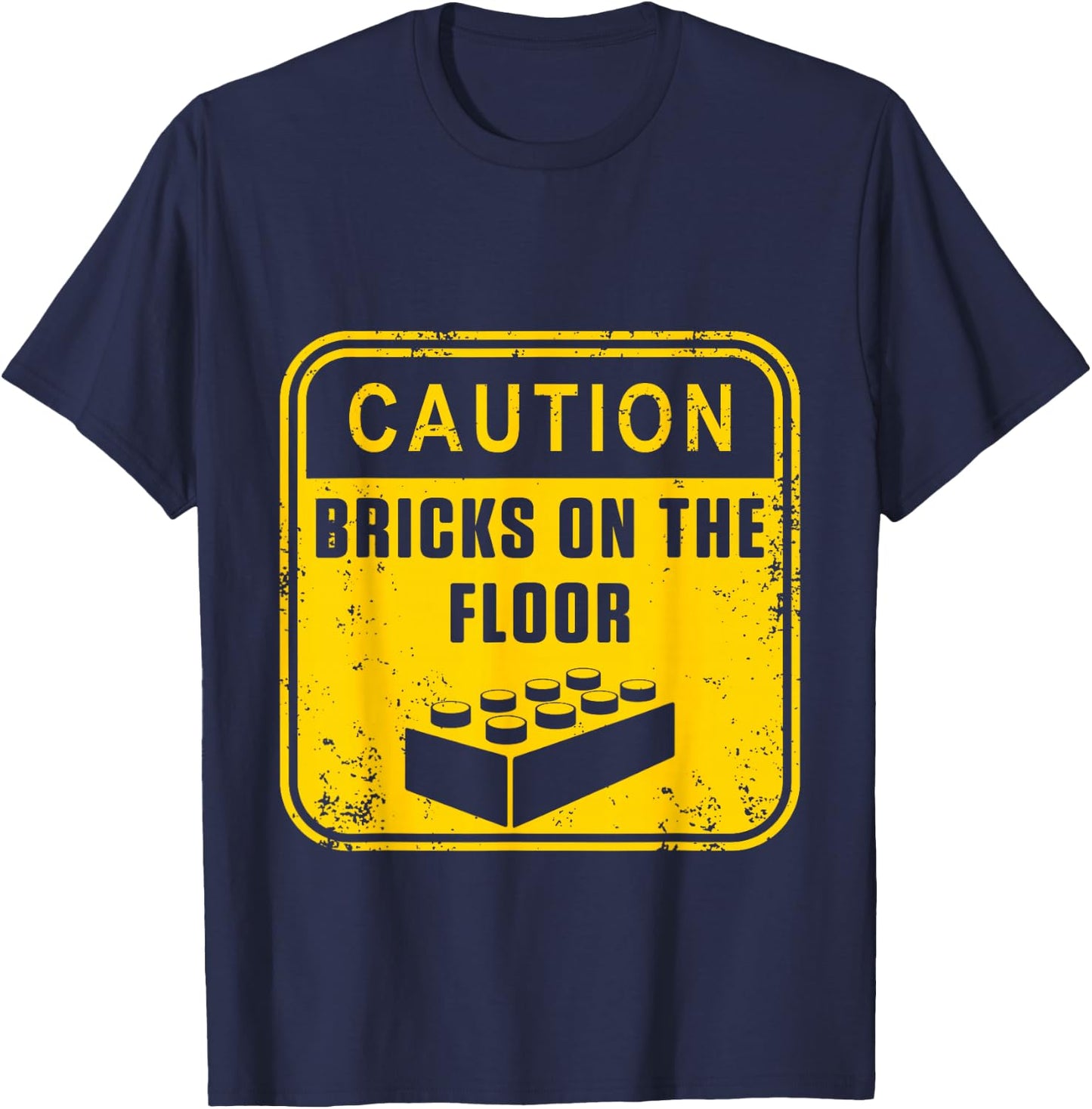 Caution Bricks On Floor Master Building Blocks T-Shirt - T-Shirt | Navy