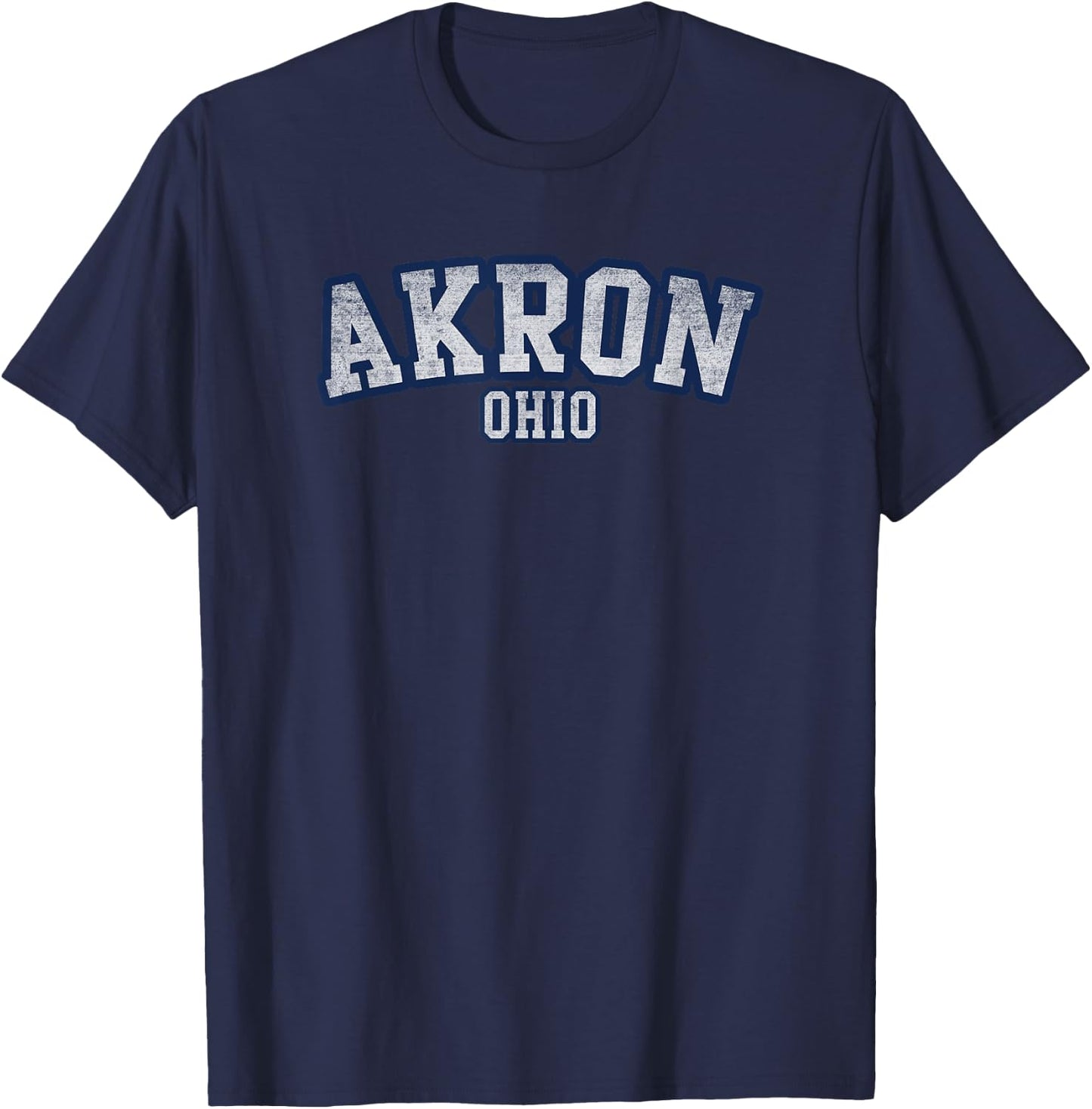 Akron Ohio Athletic Text Sport Style T-Shirt - T-Shirt | Navy