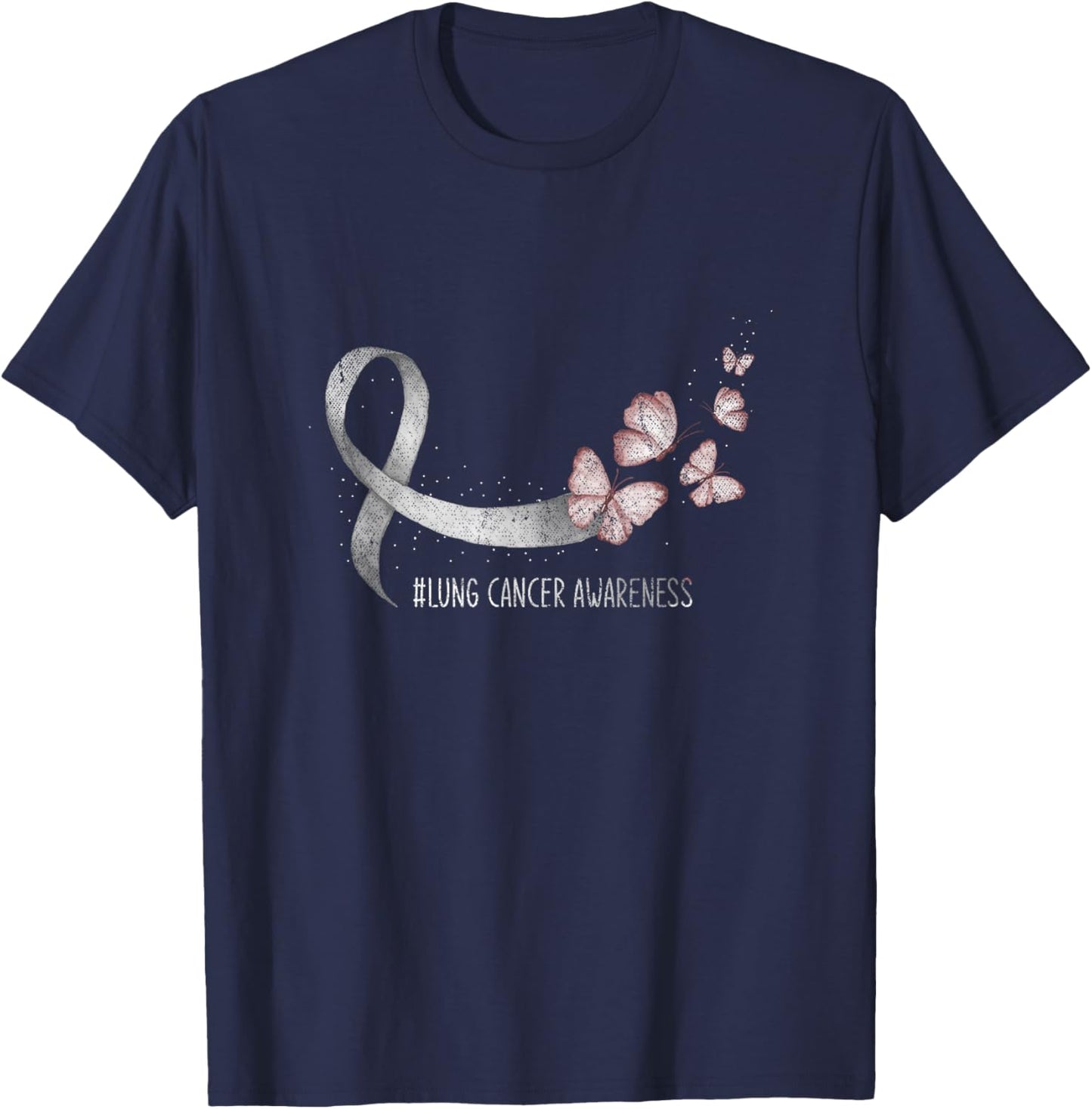 Pretty White Ribbon Support Lung Cancer Awareness T-Shirt - T-Shirt | Navy