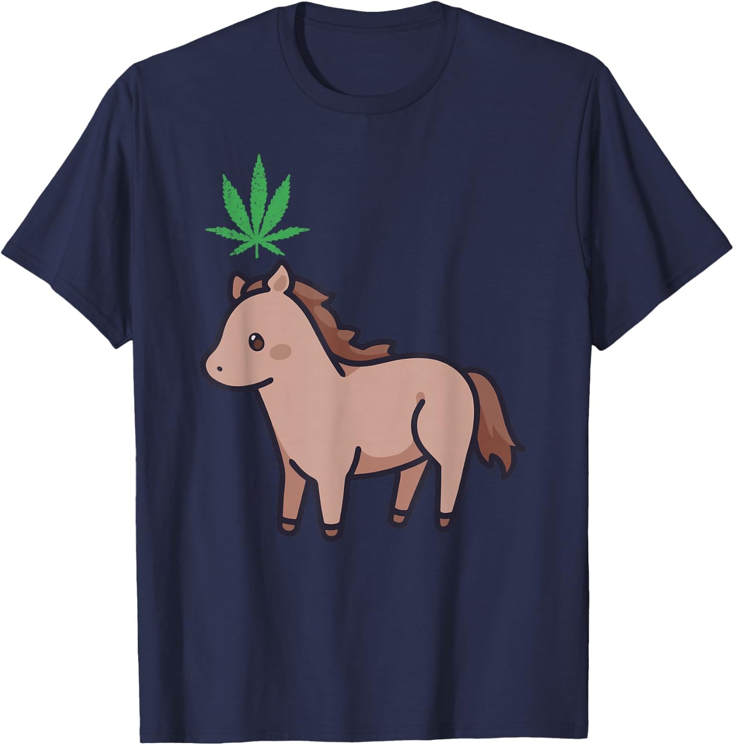 Horse Weed Marijuana Kawaii Aesthetic Anime Cannabis Leaf T-Shirt - T-Shirt | Navy