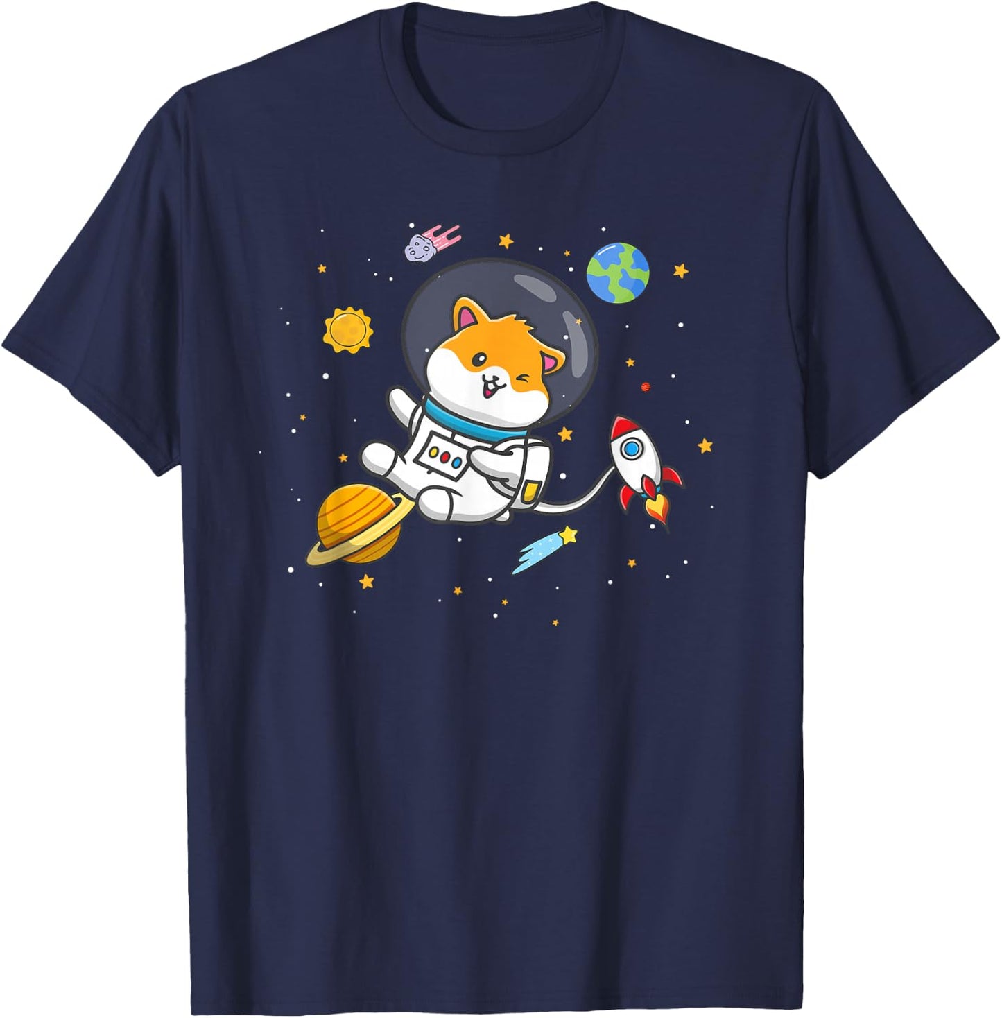 Funny Kids Boys Girls Cartoon Kawaii Space Hamster Lover T-Shirt - T-Shirt | Navy