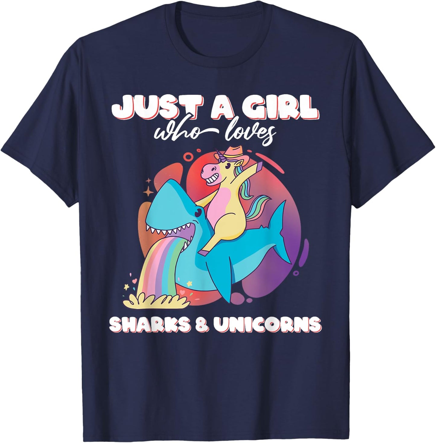 Just a Girl who loves Sharks & Unicorns Girls Ladies Shark T-Shirt - T-Shirt | Navy