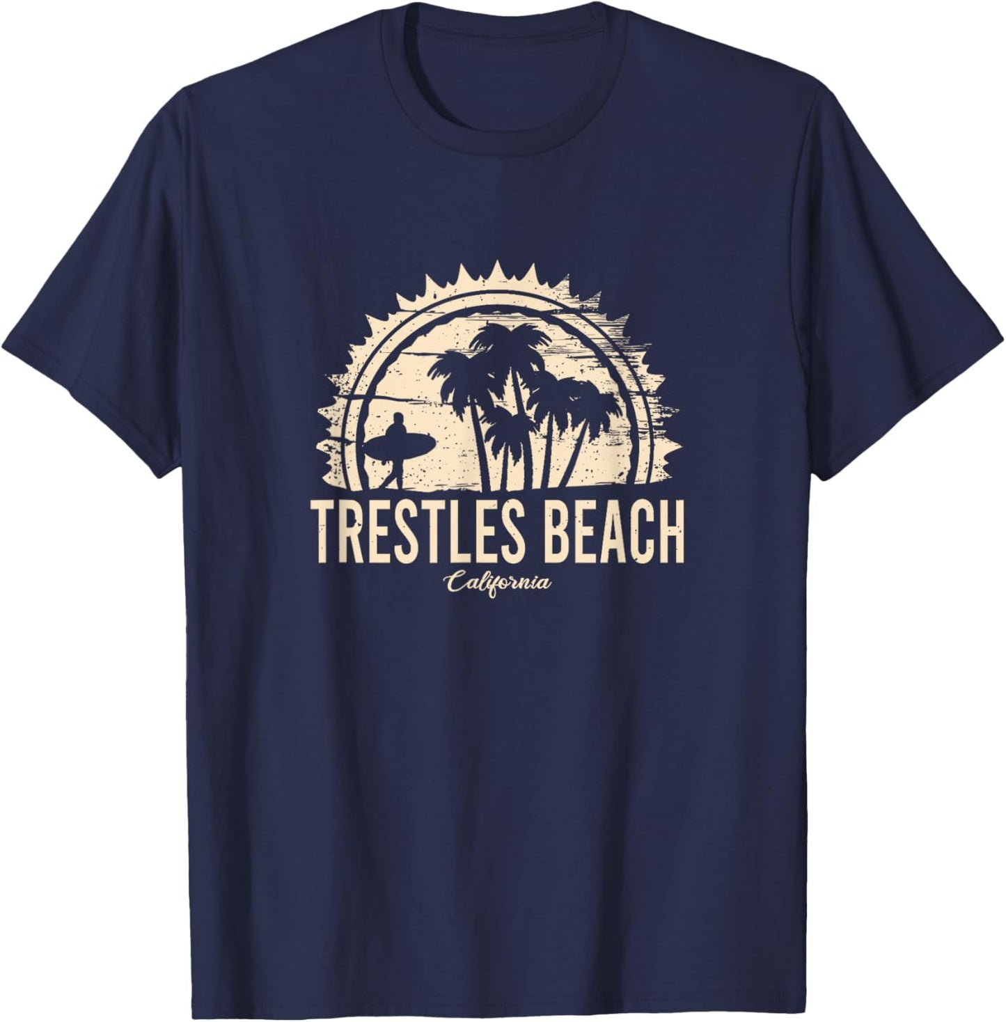 Trestles Beach California Retro Surf Vintage Sunset Palms Men Women Kids T-Shirt - T-Shirt | Navy