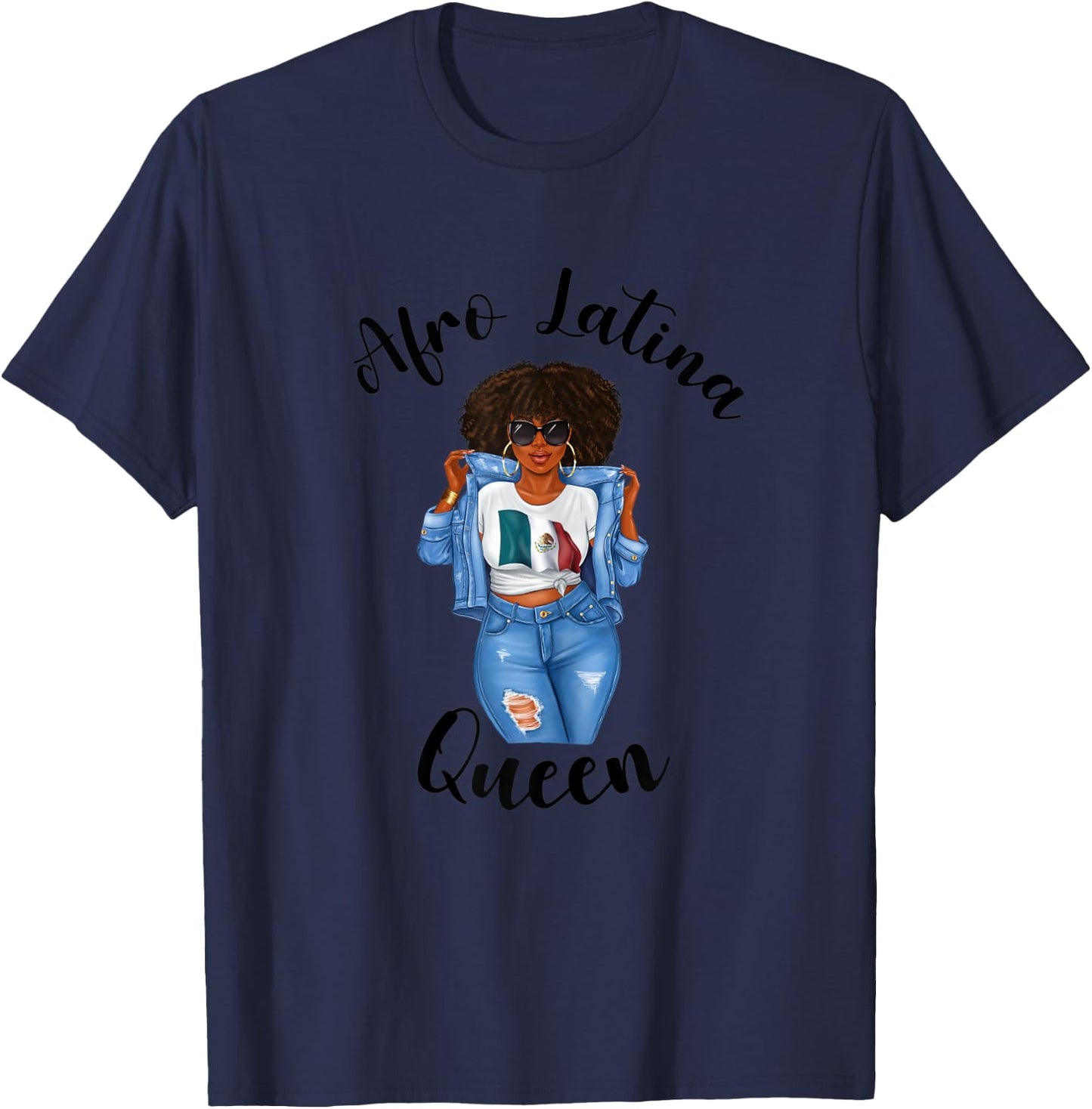 Afro Latina Queen Mexico Black Woman Proud Pride Mexican T-Shirt - T-Shirt | Navy