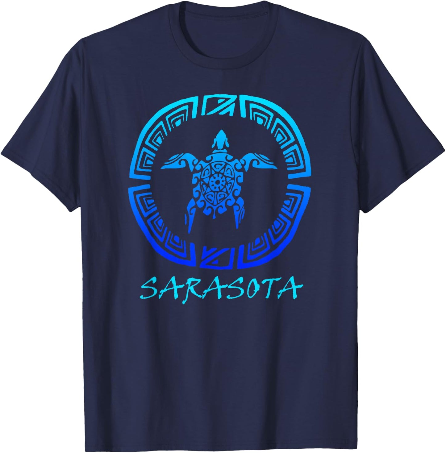 Sarasota, Florida Vintage Retro Tribal Sea Turtle Vacation T-Shirt - T-Shirt | Navy