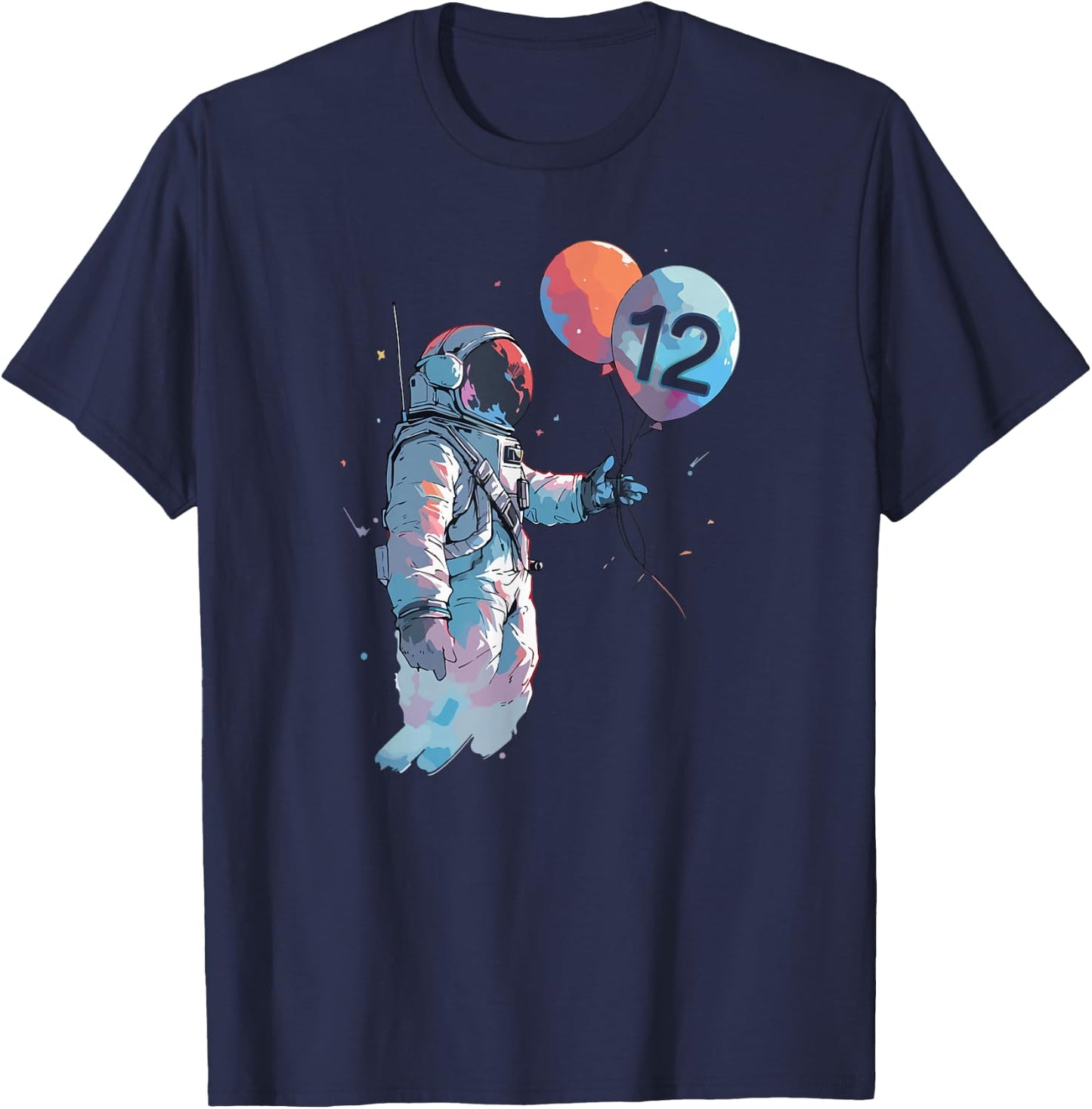 12 Years Old Birthday Boy Cosmonaut Galaxy Balloon Astronaut T-Shirt - T-Shirt | Navy