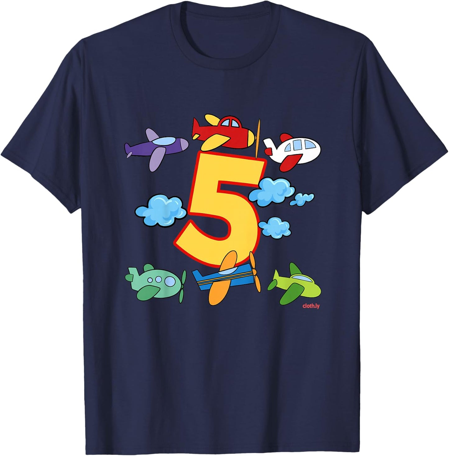 5th Birthday Boys Airplane Pilot 5 Years Birthday T-Shirt - T-Shirt | Navy