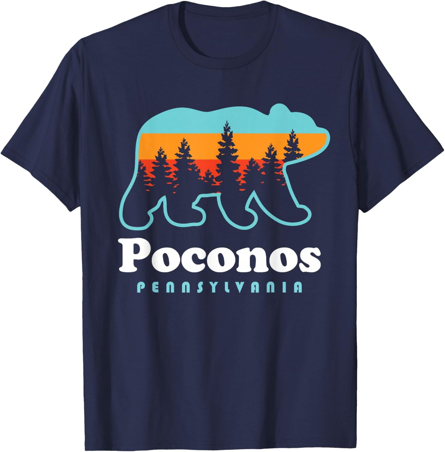 Poconos Pennsylvania Bear Sunset Vacation T-Shirt - T-Shirt | Navy