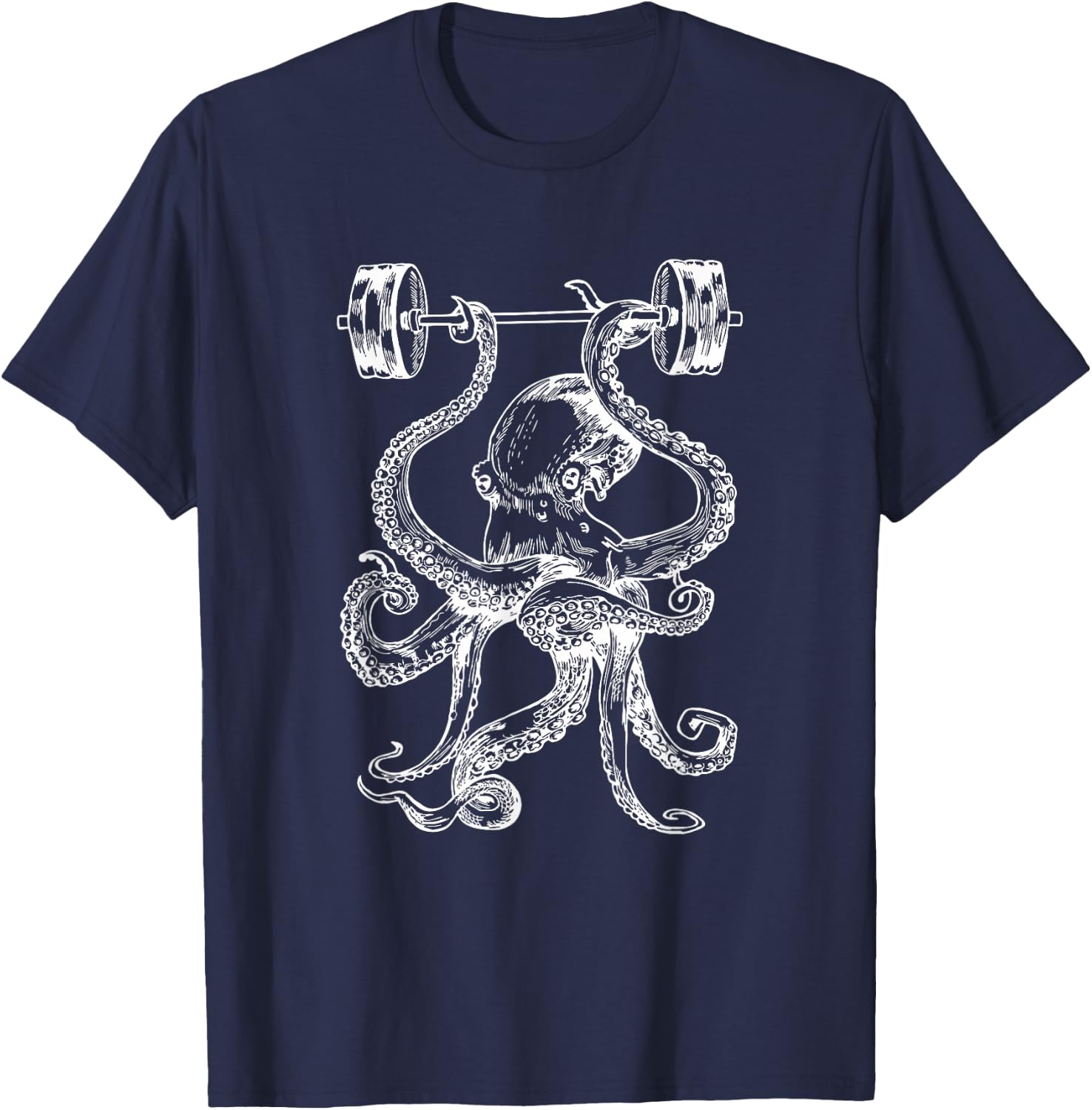 Octopus Weight Lifting Barbells Funny Fitness Gym Workout T-Shirt - T-Shirt | Navy