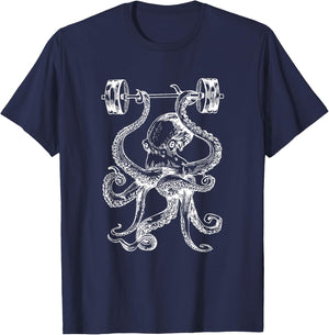 Octopus Weight Lifting Barbells Funny Fitness Gym Workout T-Shirt - T-Shirt | Navy