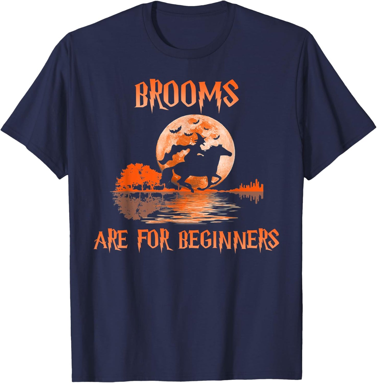 Brooms Are For Beginners Horses Witch Halloween T-Shirt - T-Shirt | Navy