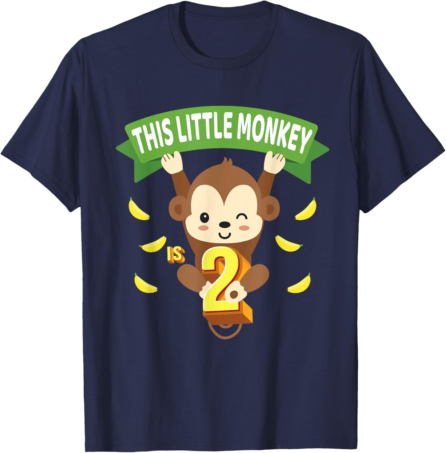 This Little Monkey Is 2 Years Old Kid 2nd Birthday Monkeys T-Shirt - T-Shirt | Navy