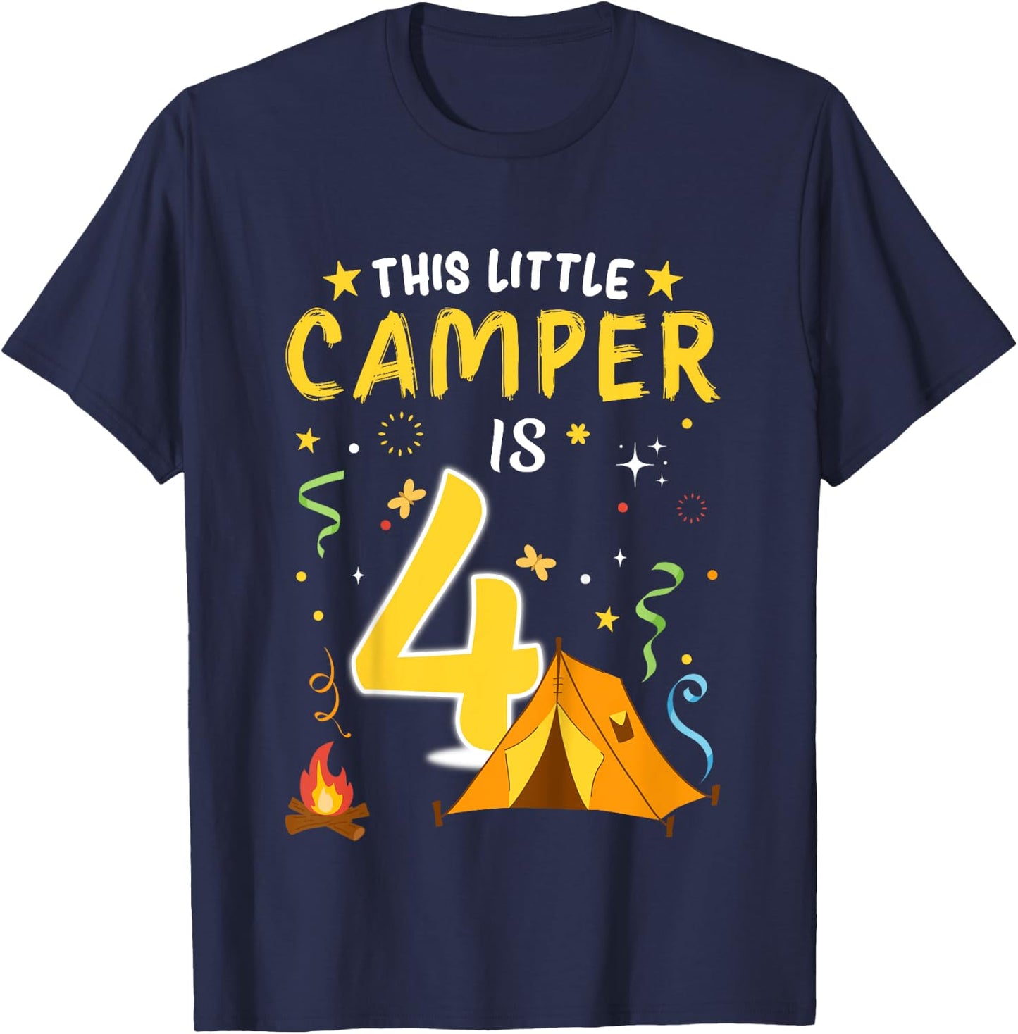 Kids 4 Year Old Camper Kids 4th Birthday Camping Costume T-Shirt - T-Shirt | Navy