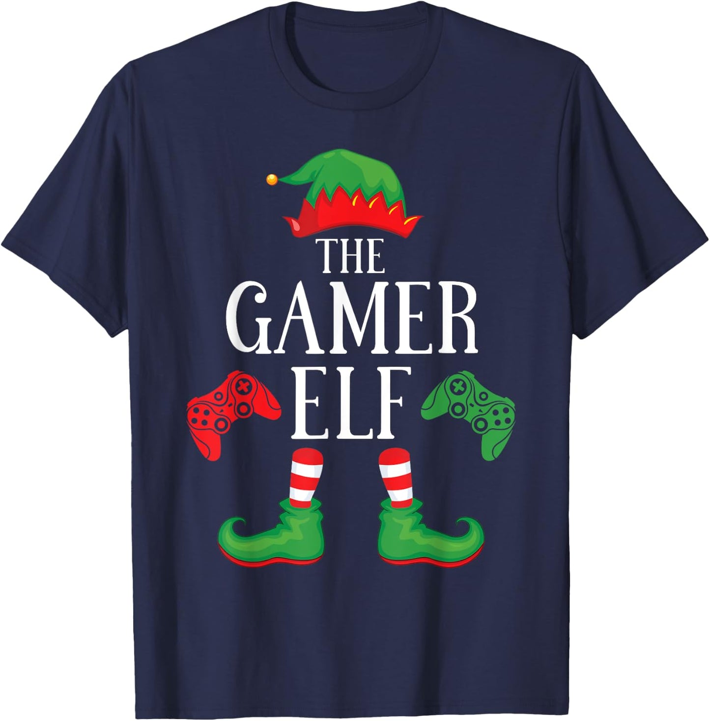Gamer Elf Matching Group Xmas Gaming Funny Family Christmas T-Shirt - T-Shirt | Navy