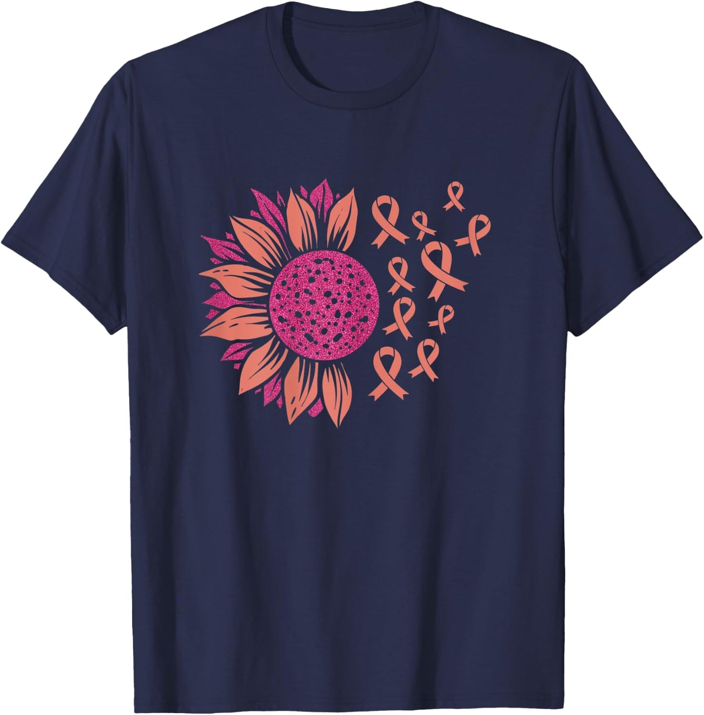 Sunflower Pink Breast Cancer Awareness Month Ribbon Women T-Shirt - T-Shirt | Navy