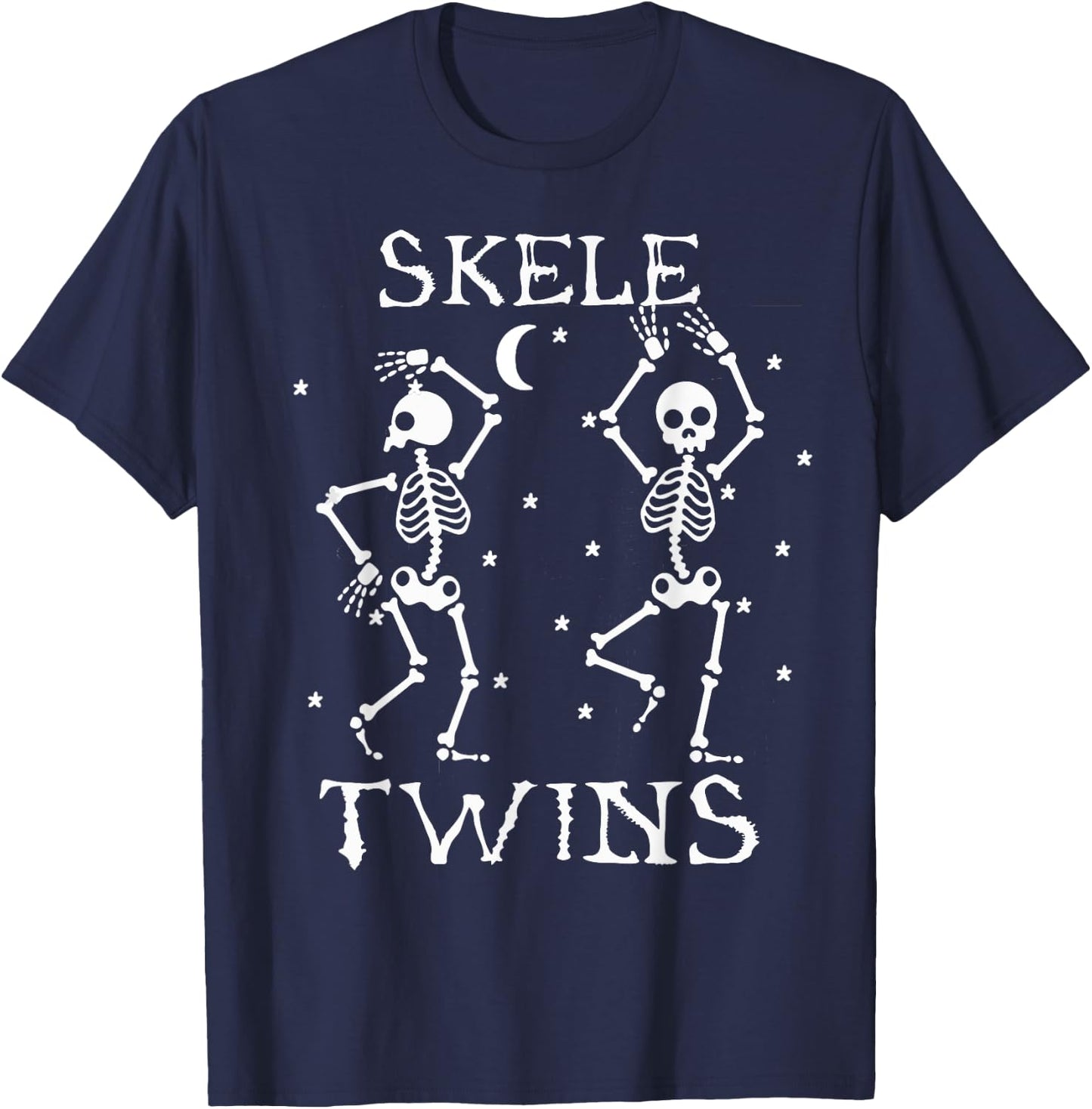 Twins Halloween Matching Skeletwins Funny Dancing Skeletons T-Shirt - T-Shirt | Navy