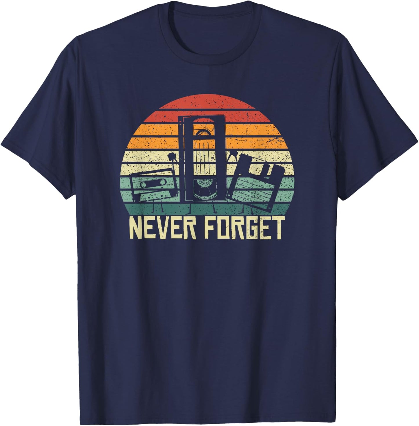 Never Forget Vintage Cassette Floppy Disk VHS Tape retro T-Shirt - T-Shirt | Navy