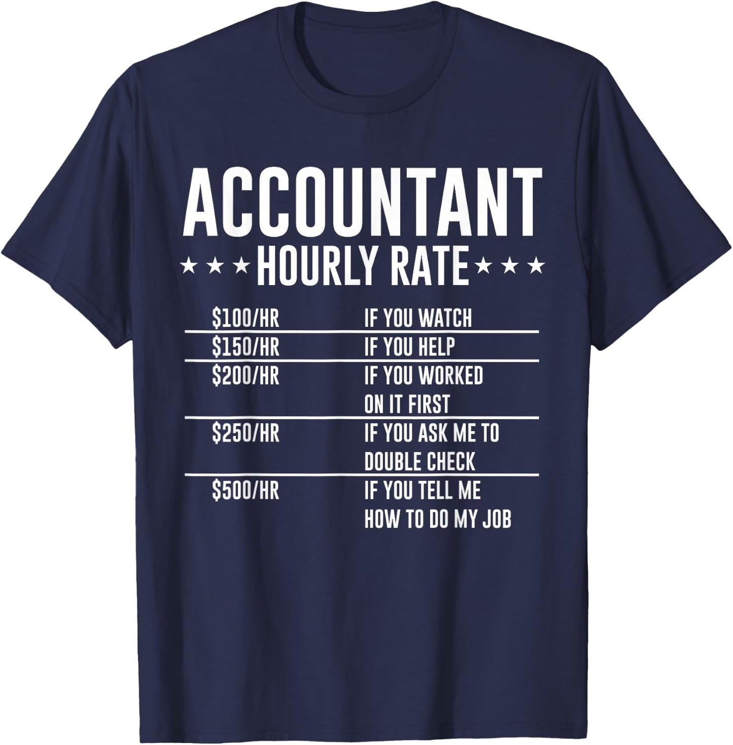 Accountant Hourly Rate Funny Accounting CPA Humor Birthday T-Shirt - T-Shirt | Navy