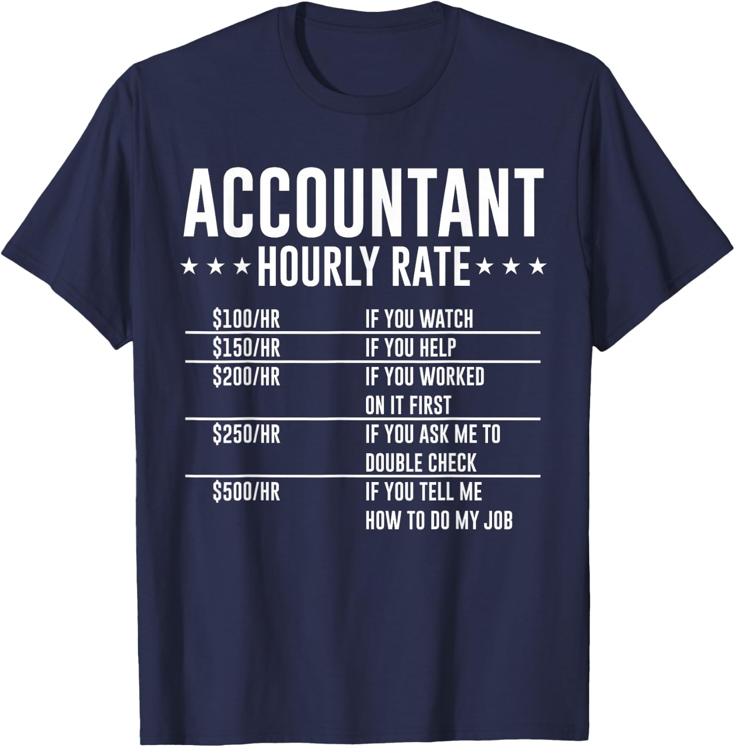 Accountant Hourly Rate Funny Accounting CPA Humor Birthday T-Shirt - T-Shirt | Navy