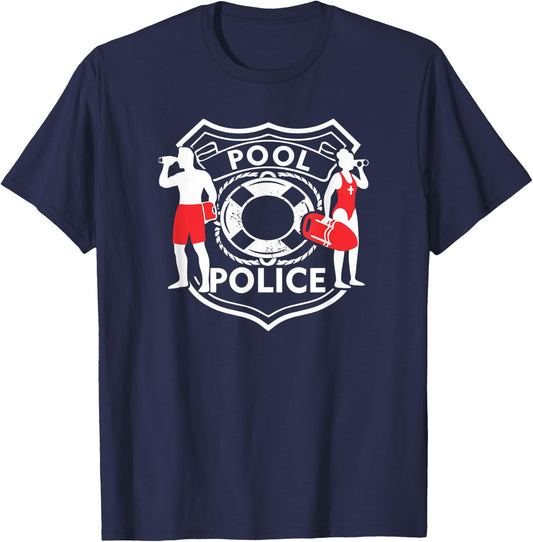 Pool Police, Lifeguard, Funny Pool, Security T-Shirt - T-Shirt | Navy