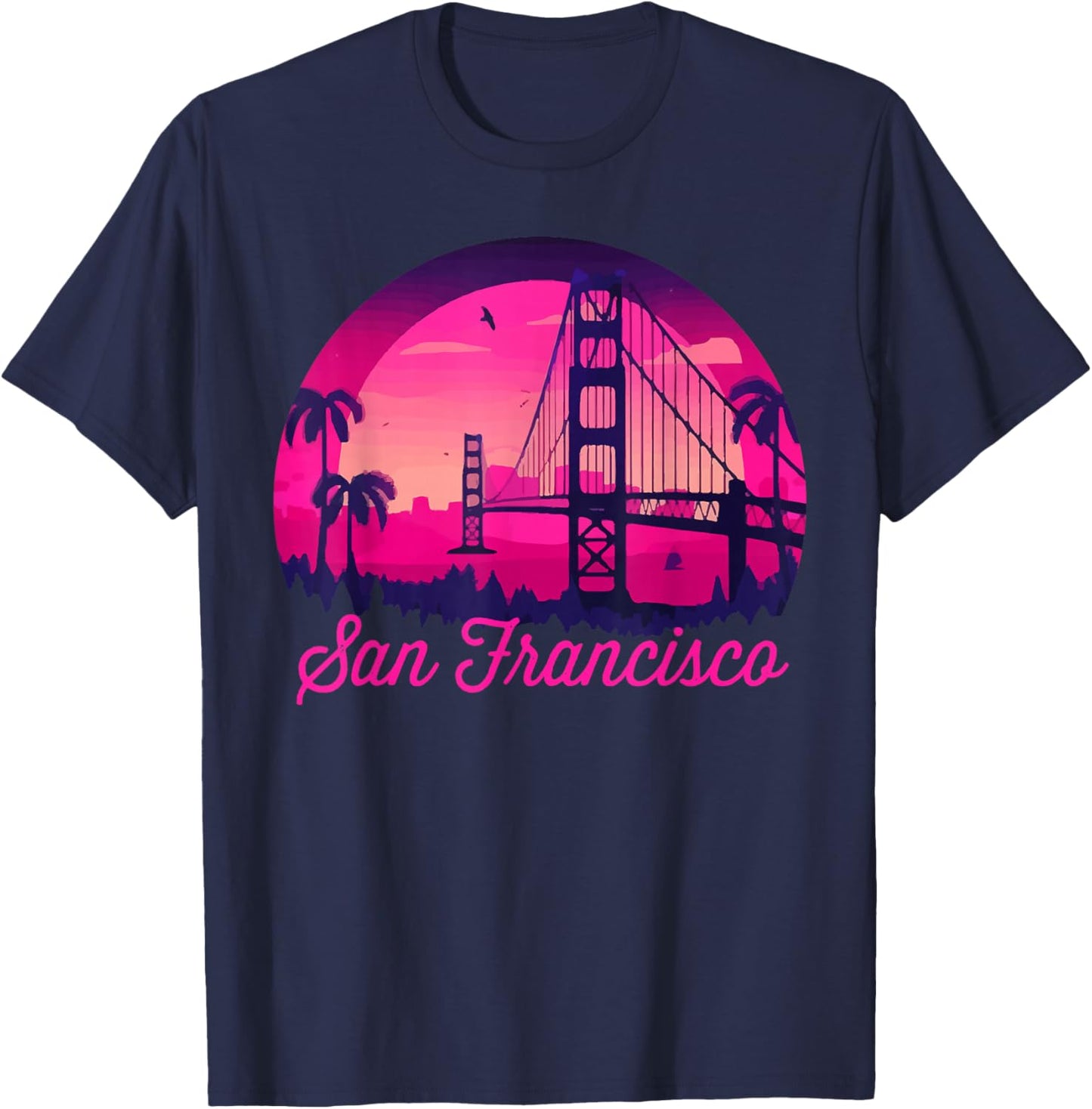 San Francisco Vintage California Skyline Bridge T-Shirt - T-Shirt | Navy