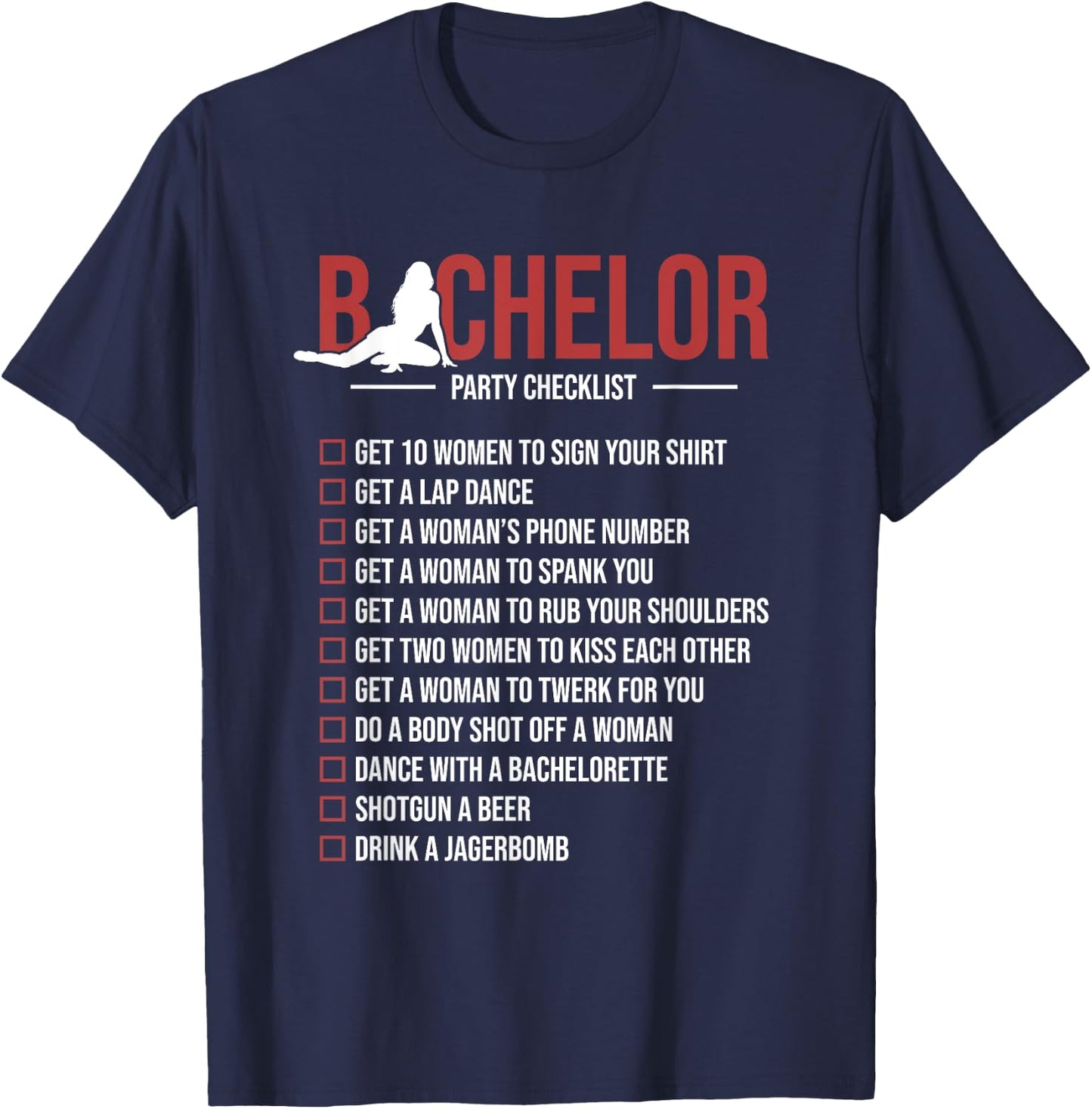 Bachelor Party Checklist Funny Groom Bachelor Party T-Shirt - T-Shirt | Navy