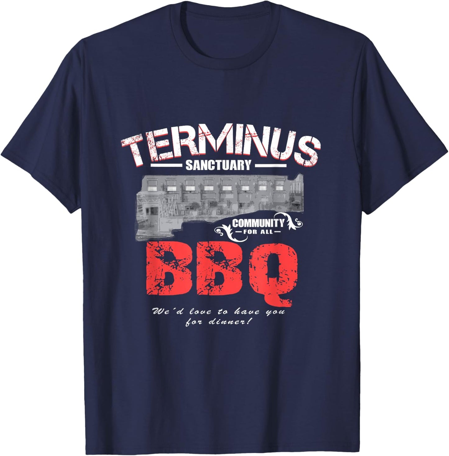 Go Out Adult Terminus BBQ Funny Zombie Apocalypse T-Shirt - T-Shirt | Navy