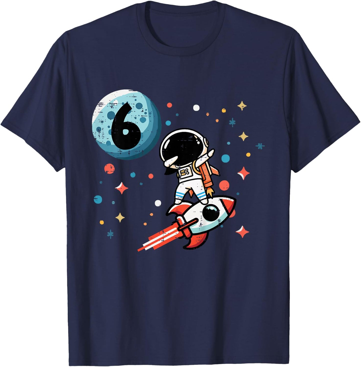 Kids 6th Birthday Astronaut Dab Rocket 6 Years Old Bday Boys Kids T-Shirt - T-Shirt | Navy