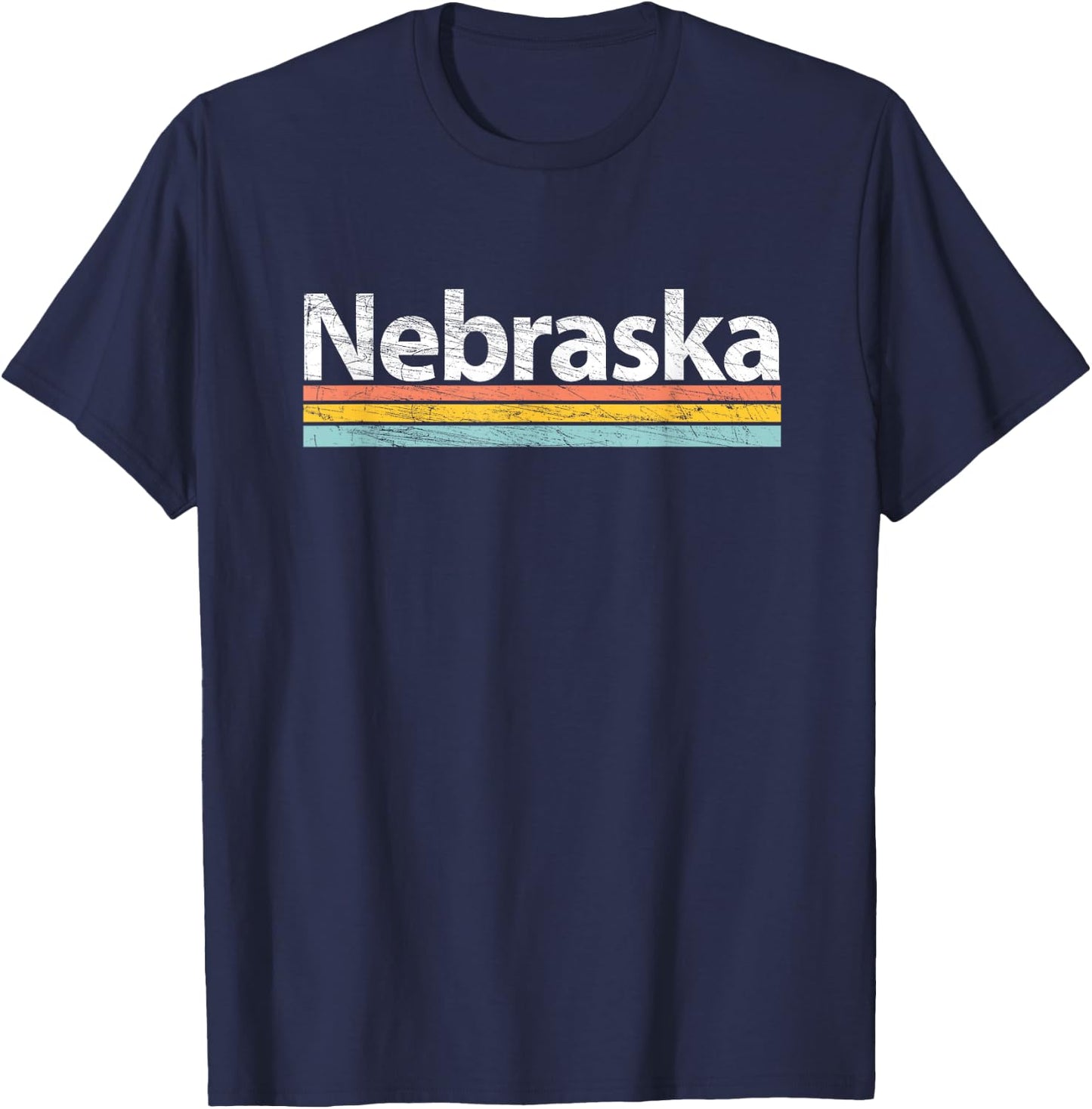 Nebraska - Vintage / Worn Design - Retro Stripes Classic T-Shirt - T-Shirt | Navy