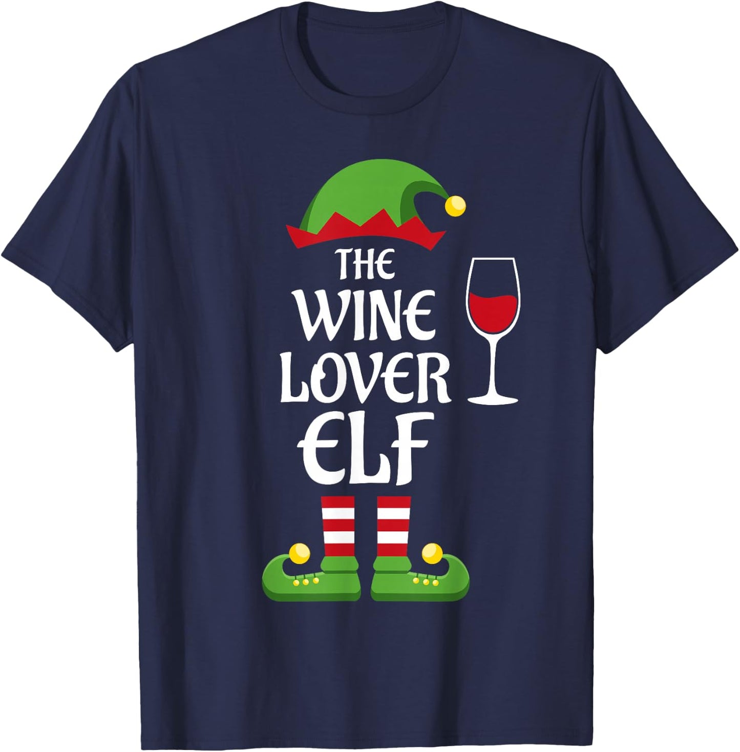 Wine Lover Elf Family Matching Group Christmas T-Shirt - T-Shirt | Navy