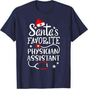 Santa's Favorite Physician Assistant Christmas Healthcare PA T-Shirt - T-Shirt | Navy