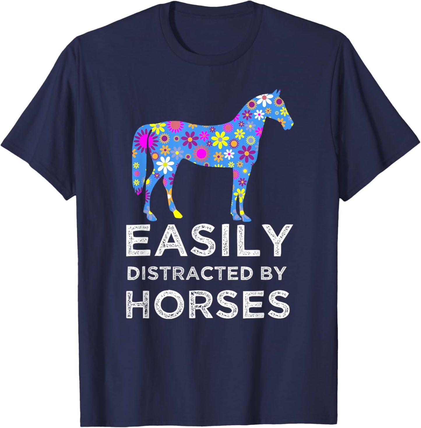 Funny Horse Lover Cute Floral T-Shirt - T-Shirt | Navy