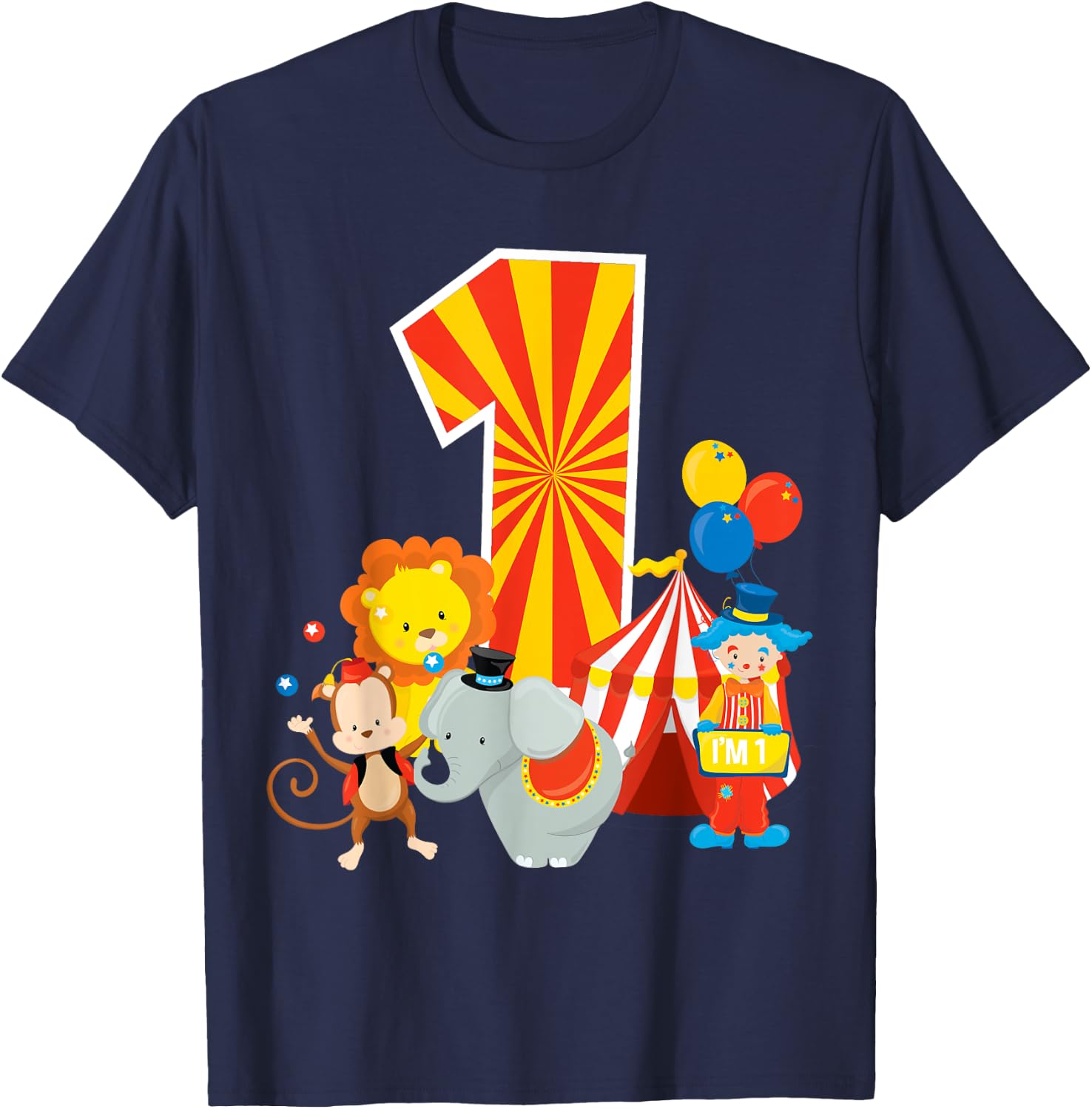 1st Birthday Shirt Boys Girls Circus Theme Birthday Party T-Shirt - T-Shirt | Navy