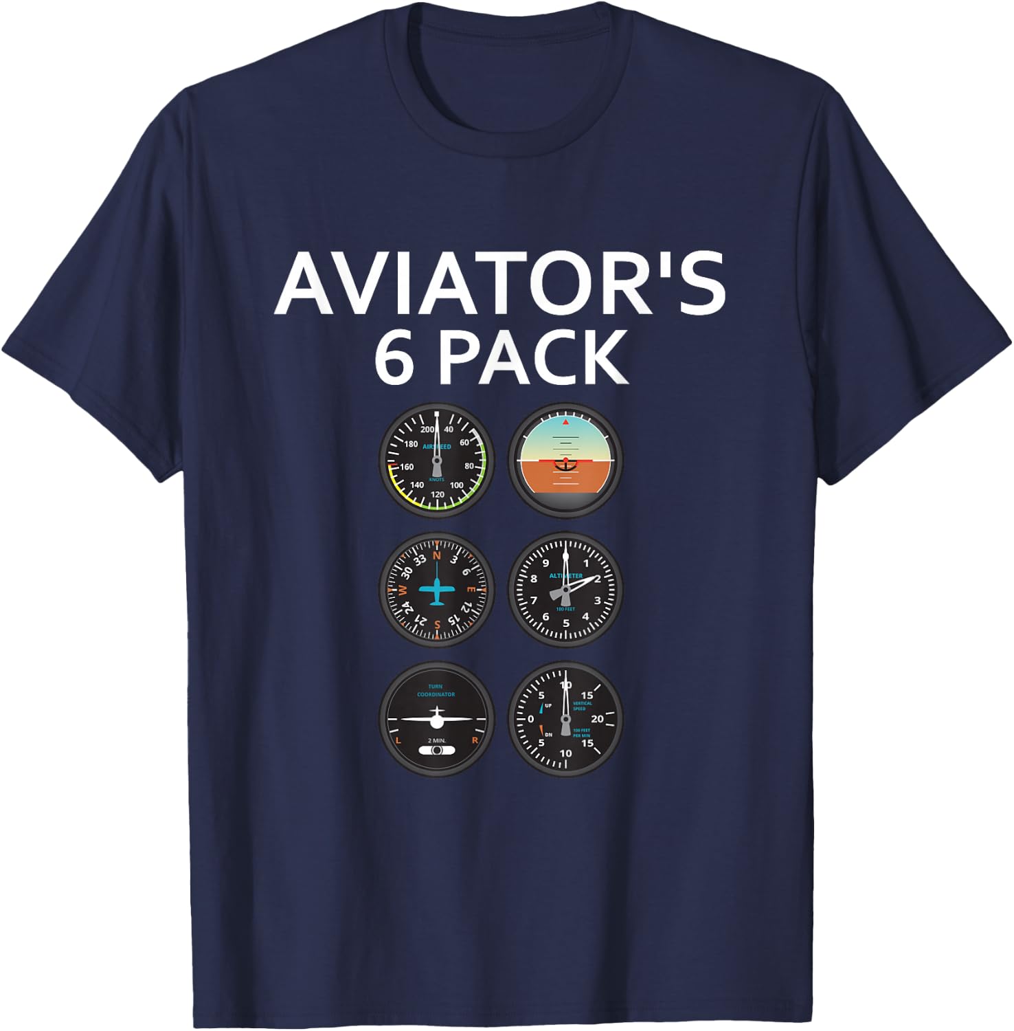Aviator Pack of 6 : Pilot Novelty Humour T-Shirt - T-Shirt | Navy