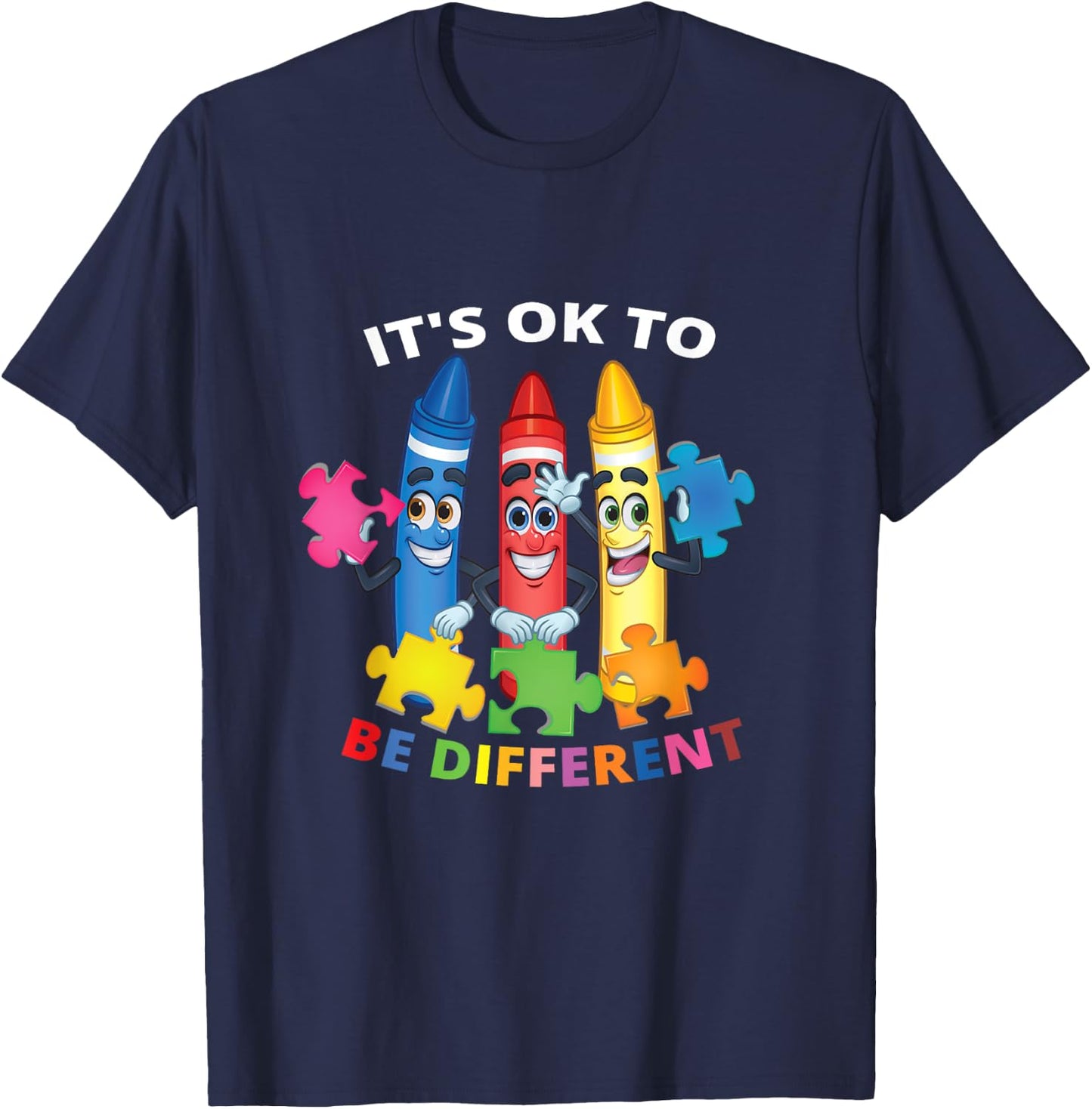 InGENIUS World Autism Awareness Day Gifts Autism Awareness It's Ok To Be Different Autistic Be Unique Black Kids T-Shirt - T-Shirt | Navy