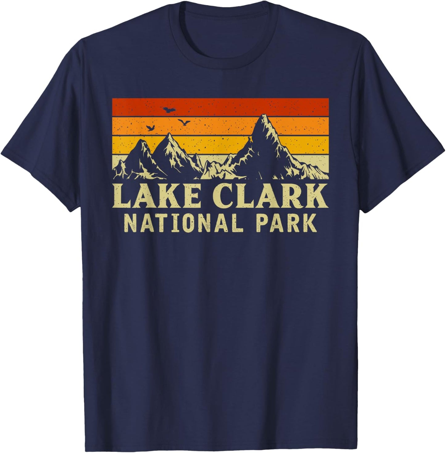 Vintage Retro Mountain Graphics Lake Clark National Park T-Shirt - T-Shirt | Navy