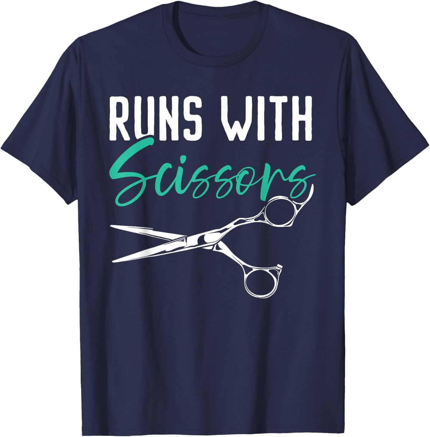 Runs With Scissors Barbershop Haircutting Hairstyle Barber T-Shirt - T-Shirt | Navy