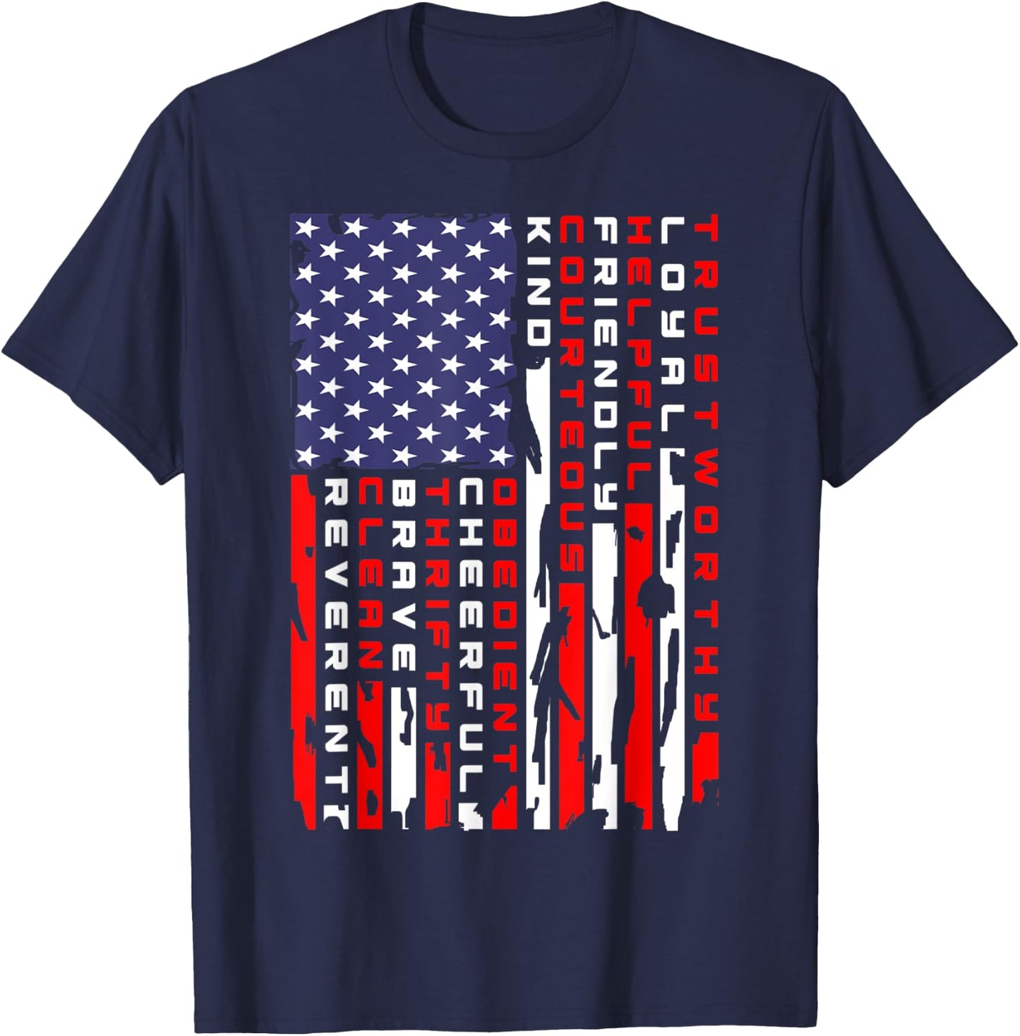 Vintage American Flag Scouting Law T-Shirt - T-Shirt | Navy