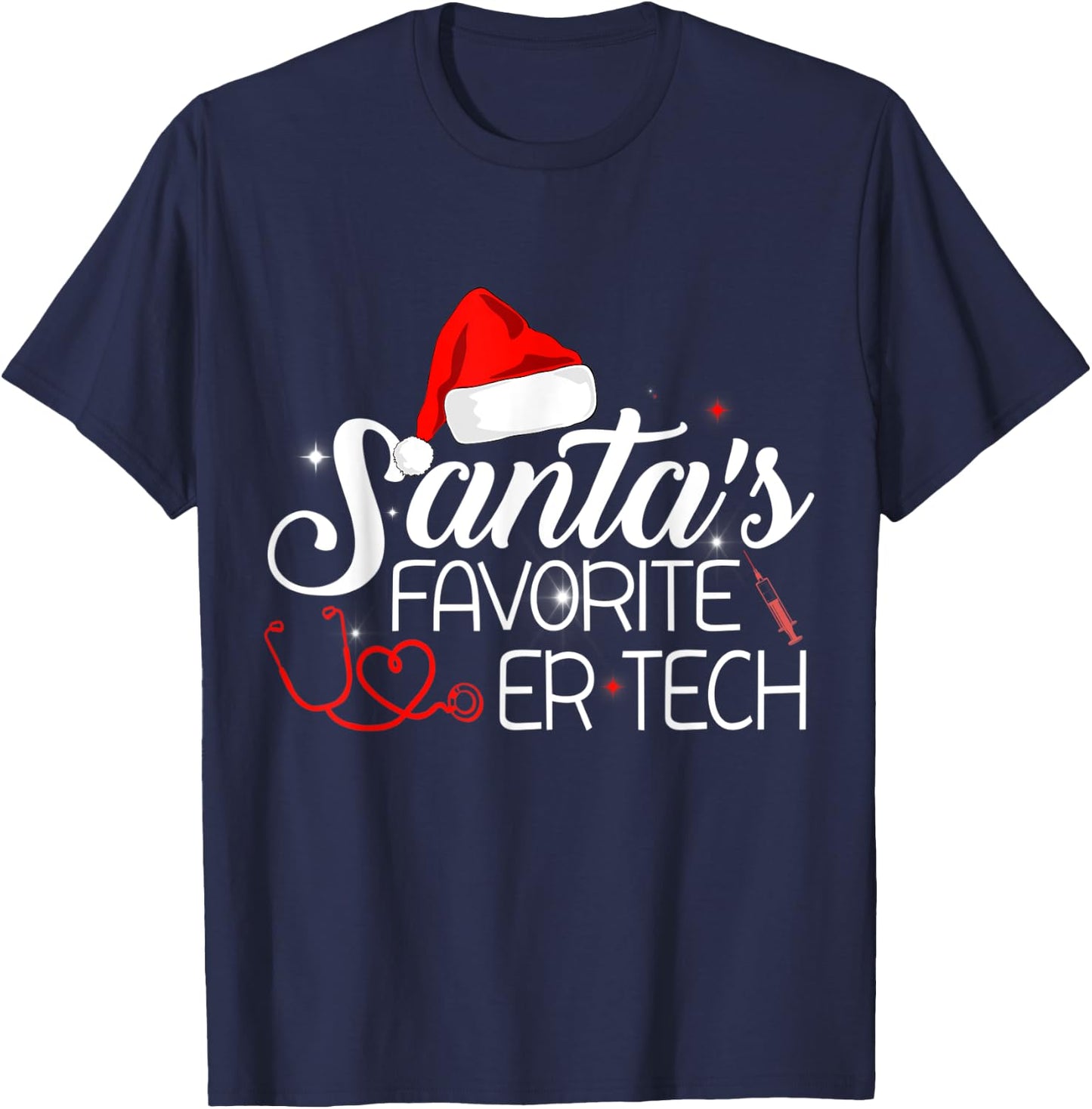 Nurse Christmas Technician Xmas Santa's Favorite ER Tech T-Shirt - T-Shirt | Navy