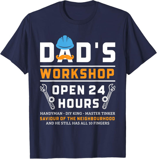 Dad's Workshop Garage Man Cave Funny Father's Day Dad T-Shirt - T-Shirt | Navy