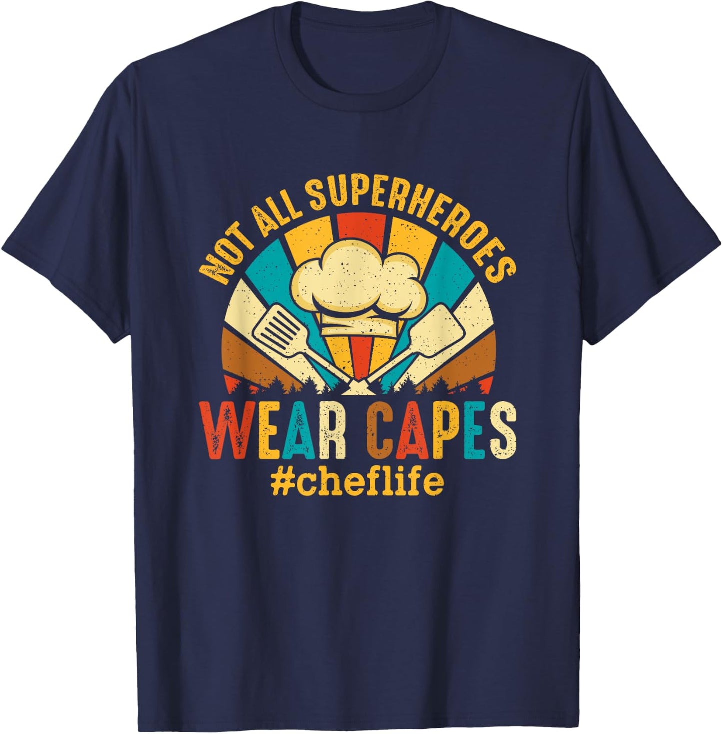 Retro Vintage Chef Superhero Cook Culinary Cuisine Head Chef T-Shirt - T-Shirt | Navy