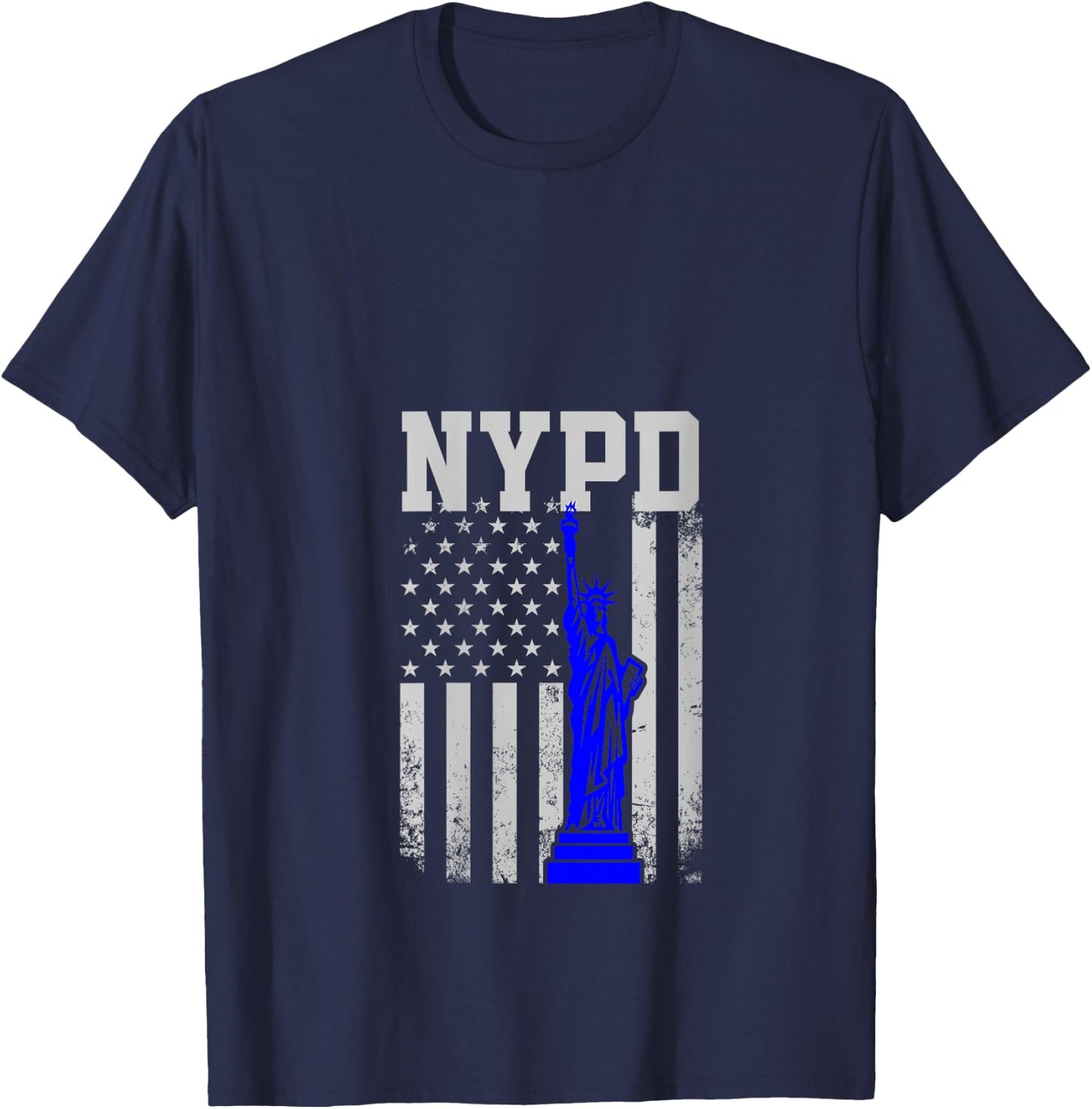 NYPD New York Police Department Statue Of Liberty Distressed V-Neck T-Shirt - T-Shirt | Navy