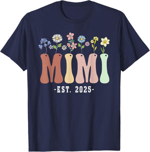 Mimi 2025 Mimi to Be New Mimi Gifts Wildflower Floral Design T-Shirt - T-Shirt | Navy