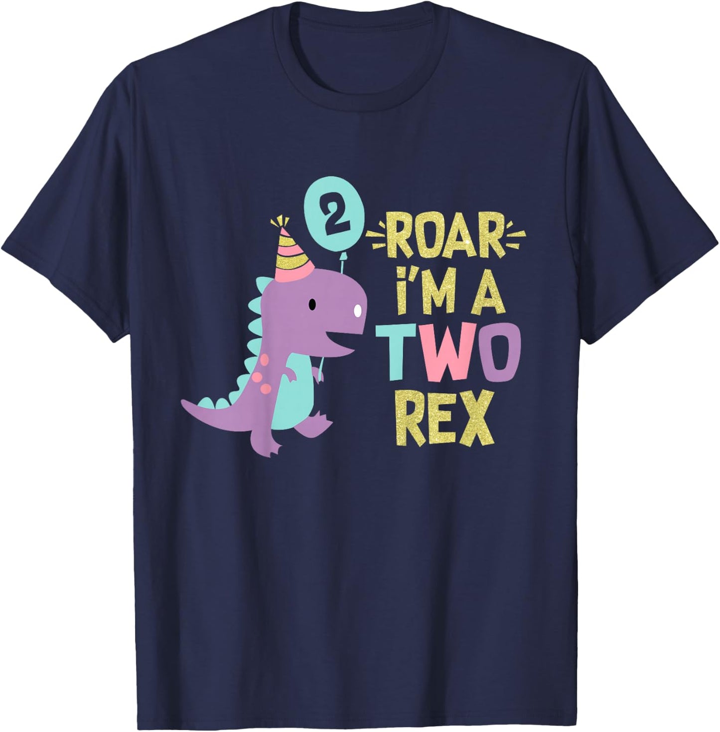 Two Rex 2nd Birthday Girls Cute Second Dinosaur 2 Year Old T-Shirt - T-Shirt | Navy