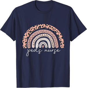 Pediatric Nurse PEDS RN Pediatrician Leopard Rainbow Nursing T-Shirt - T-Shirt | Navy